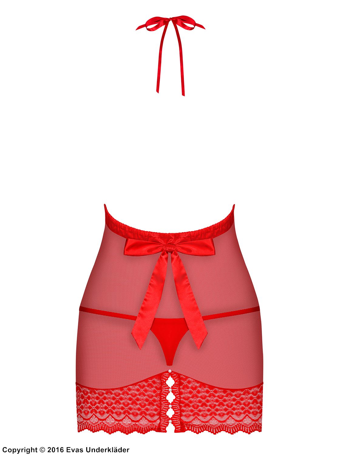 Skin-tight chemise, see-through mesh, lace inlays